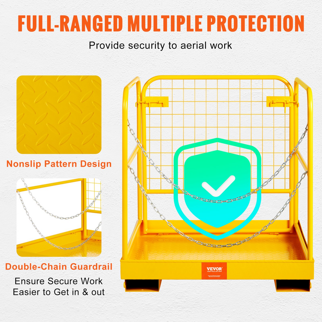 Plataforma de trabajo con jaula de seguridad para carretilla elevadora VEVOR, 36x36 pulgadas, 1200 libras