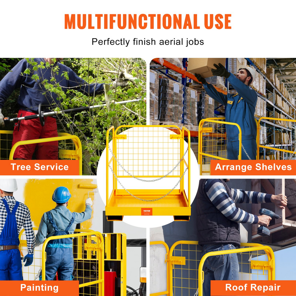 Plataforma de trabajo con jaula de seguridad para carretilla elevadora VEVOR, 36x36 pulgadas, 1200 libras