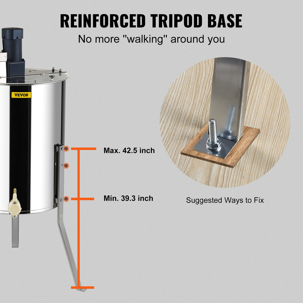 VEVOR Extractor de miel eléctrico, 4/8 marcos, extracción de apicultura de acero inoxidable, equipo de centrífuga apiario con soporte ajustable en altura, tambor de panal con tapa