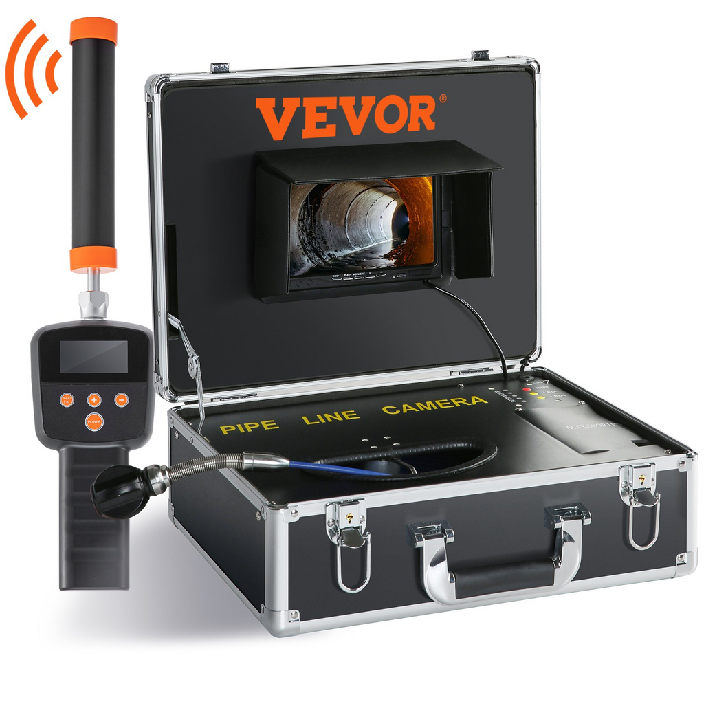 cámara de inspección de tuberías de 7" con función DVR VEVOR  de 512 Hz, 131 pies/40 m, cámara IP68 con 12 LED ajustables, una tarjeta SD de 16 GB