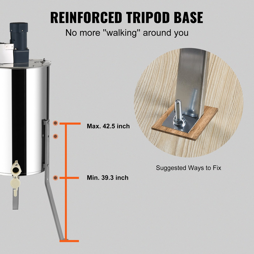 VEVOR Extractor de miel eléctrico, 2/4 marcos, extracción de apicultura de acero inoxidable con soporte ajustable en altura, tambor de panal con tapa