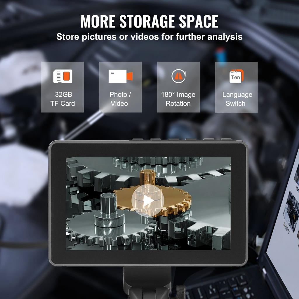 VEVOR Cámara boroscopio articulada con luz, cámara de inspección de endoscopio articulada bidireccional con lente pequeña de 0.252 in, pantalla IPS 1080P HD de 5"