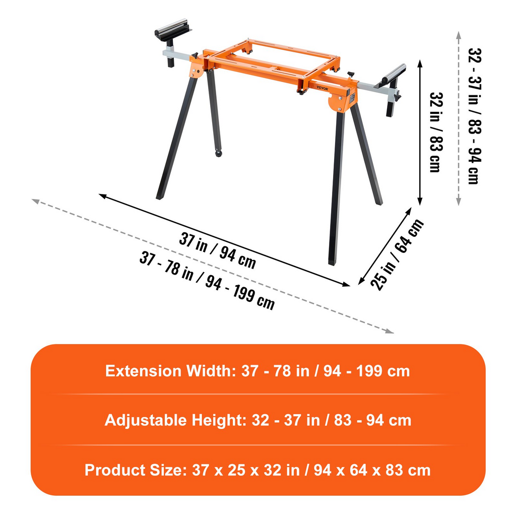 VEVOR Soporte para sierra ingletadora de 79 pulgadas con soportes de montaje de una pieza, riel deslizante de 330 libras