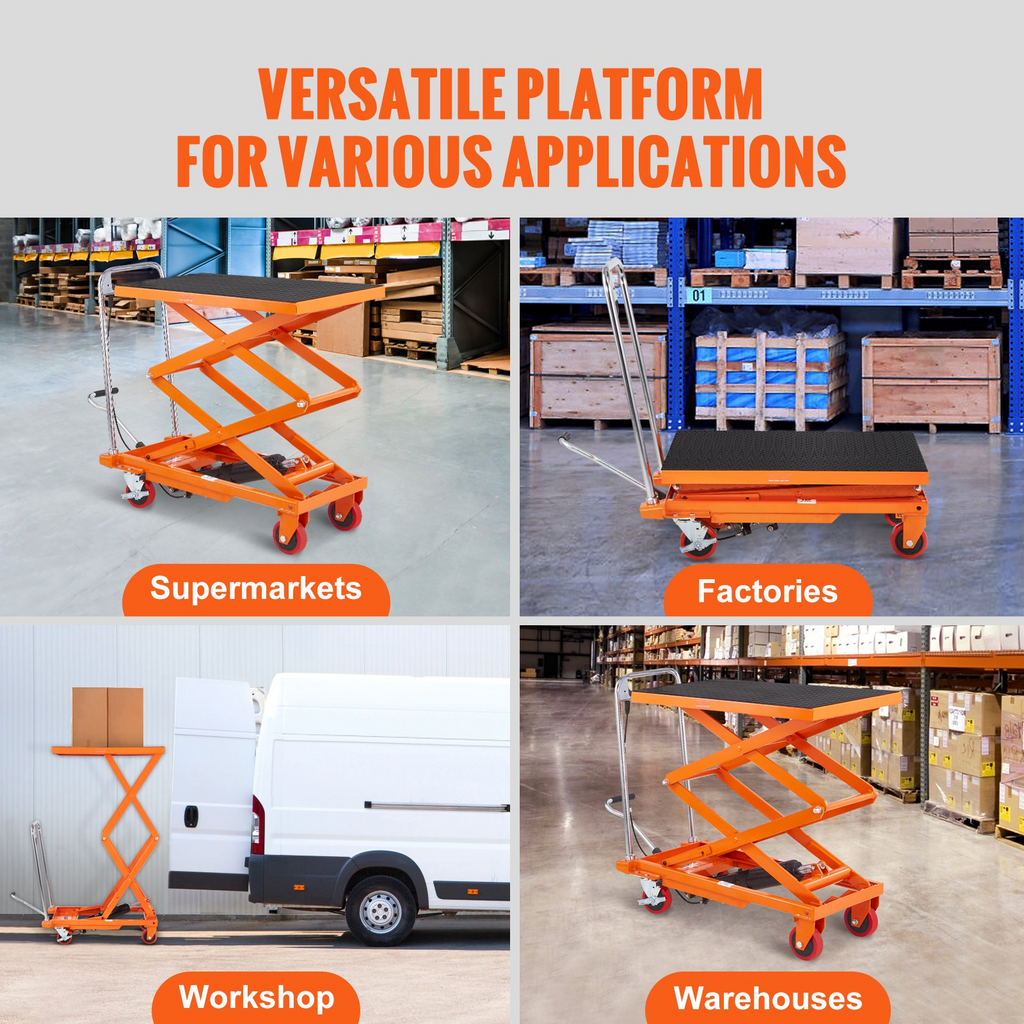 VEVOR Carro de mesa elevadora hidráulica, capacidad de 330 libras, altura de elevación de 50 pulgadas para manipulación y transporte de materiales