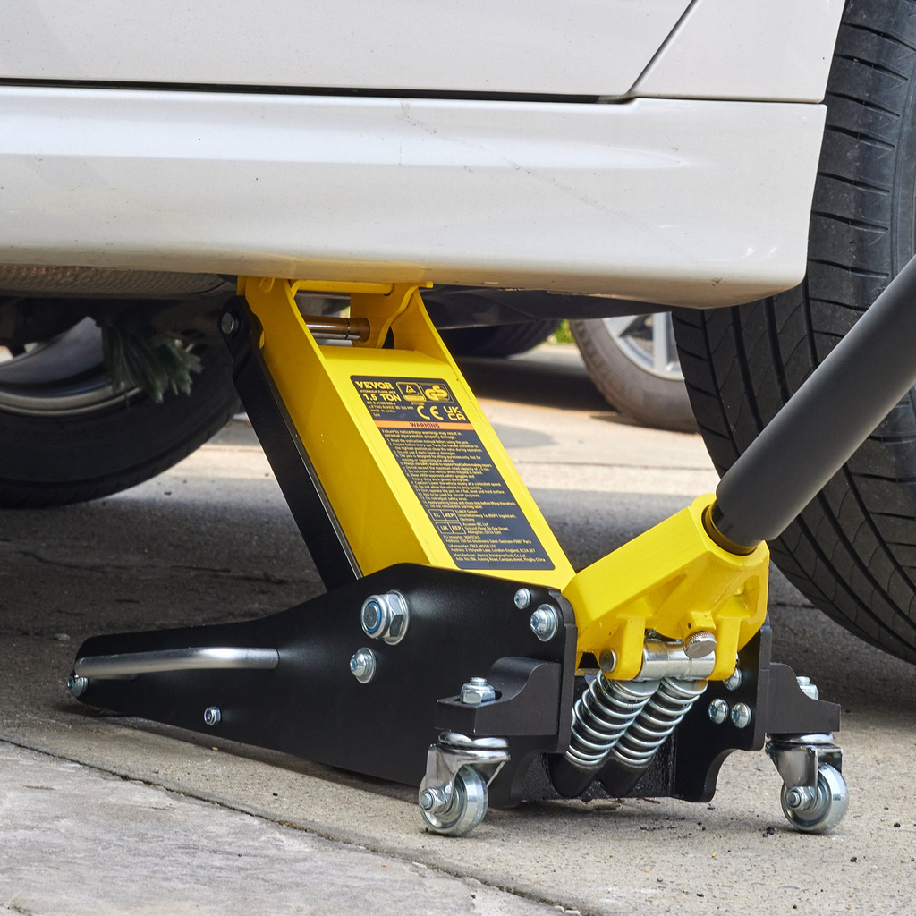 VEVOR Gato de piso de carreras de acero y aluminio de perfil bajo de 1,5 toneladas, elevador de bomba doble