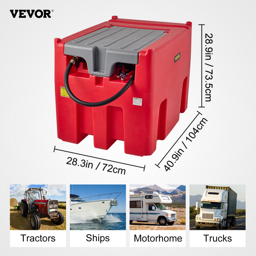 VEVOR Tanque diésel portátil, capacidad de 116 galones y caudal de 10 GPM con bomba de transferencia eléctrica de 12 V y manguera de goma de 13.1 pies