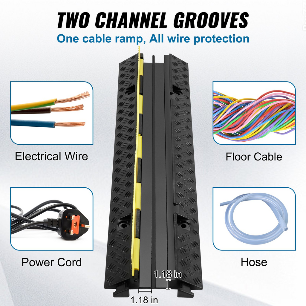 VEVOR 3 PCs Cable Protector Ramp 2 Channel 12000 lbs Load Wire Cable Cover Ramp