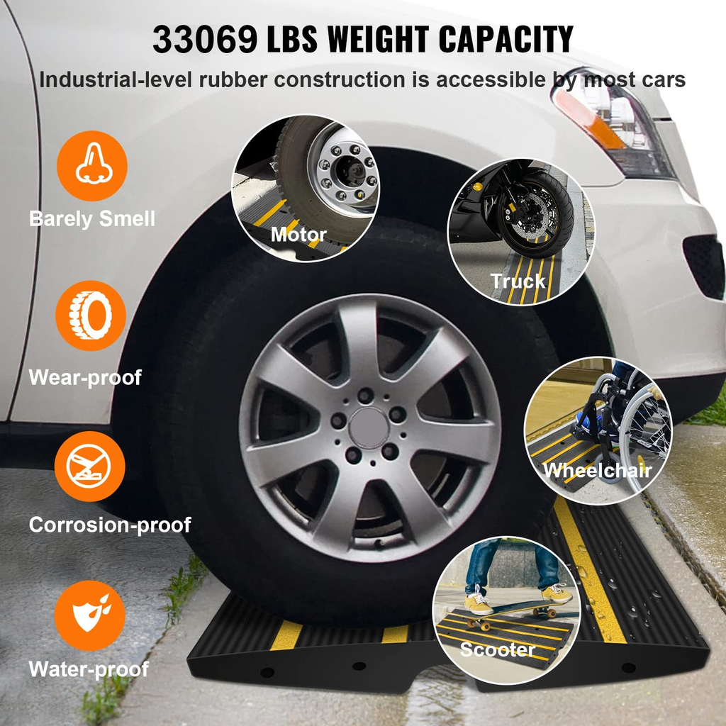 VEVOR Rampa de goma para acera, paquete de 2, de alta resistencia 15T, cubierta de cable de altura de elevación de 2,6 pulgadas