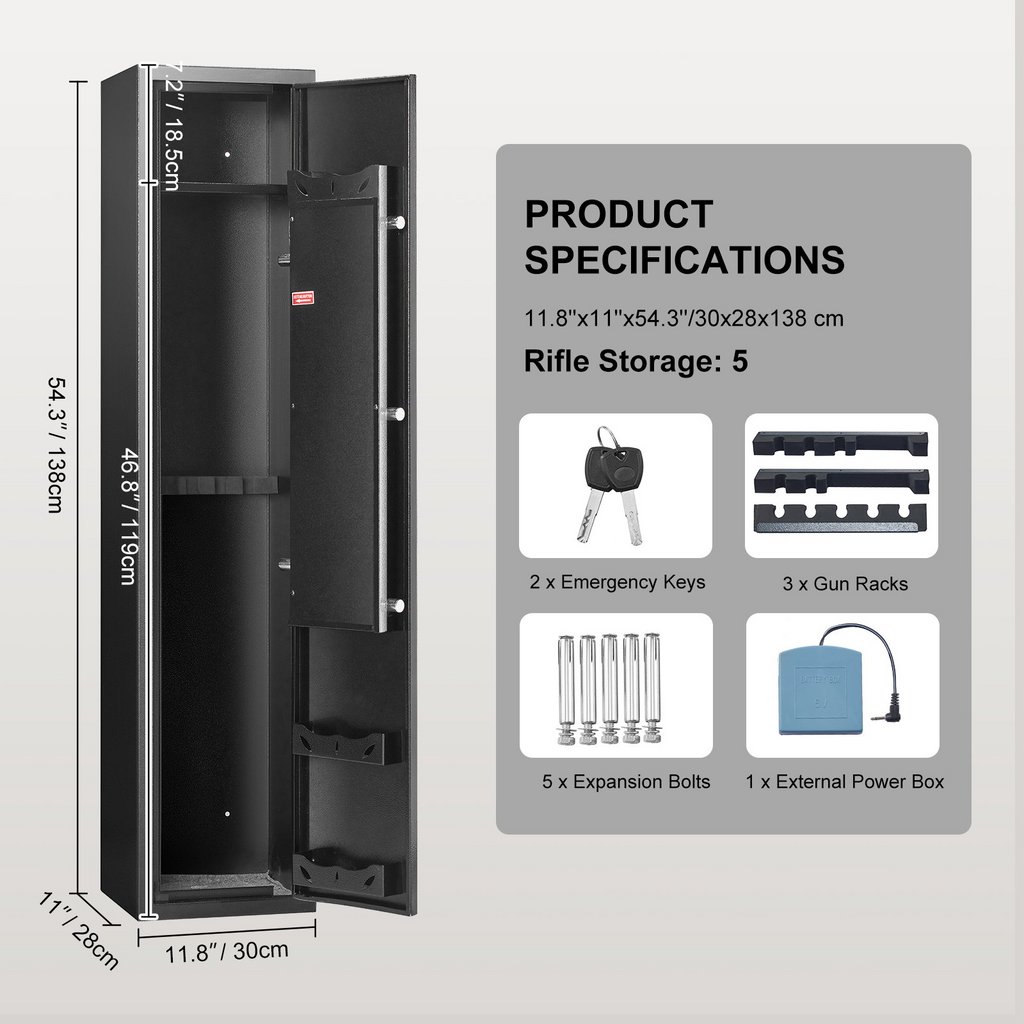 VEVOR Caja fuerte para 5 armas, gabinete de seguridad para armas con cerradura de huellas dactilares de acceso rápido con estante extraíble