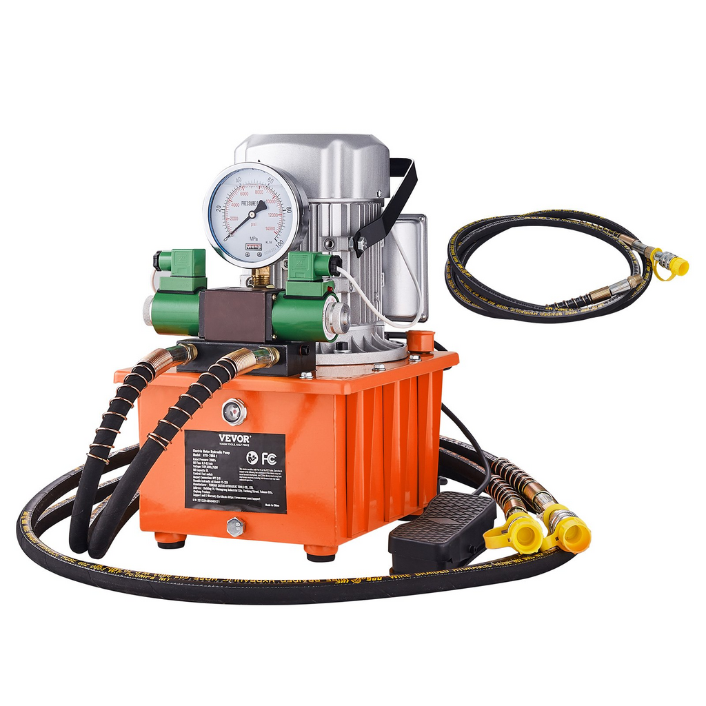 VEVOR Bomba hidráulica eléctrica, 10000 PSI 750W 110V 488 in³/8L de capacidad, válvula solenoide de doble acción, con interruptor de pedal para punzonadora/dobladora