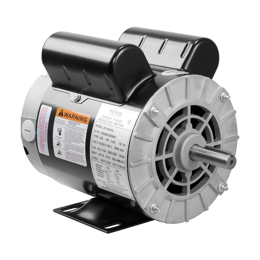 VEVOR 2HP motor eléctrico, 115/230V, 15/7.5Amps, 56 marco 3450RPM, eje con llave de 5/8", rotación CW/CCW, longitud del eje de 1.88" para compresores de aire