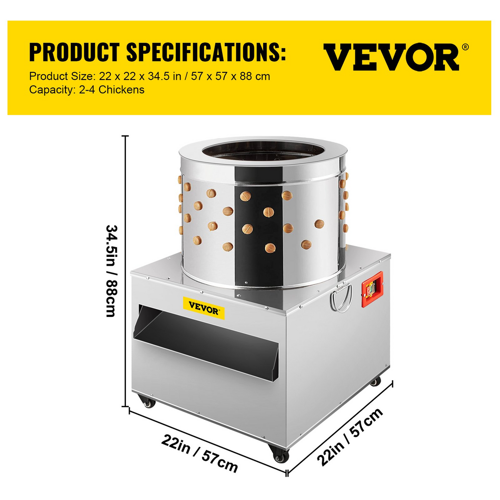 VEVOR Desplumadora de pollos de acero inoxidable de corral de 20 pulgadas de diámetro de barril 1500W 275R/min