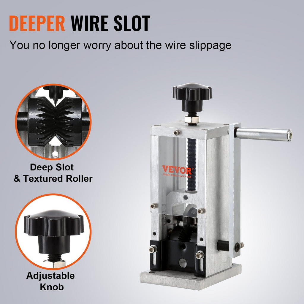 VEVOR Manual Wire Stripping Machine, 0.06''-0.98'' Copper Stripper with Hand Crank or Drill Powered, Visible Stripping Depth Reference, Portable Aluminum Frame Wire Peeler for Scrap Copper Recycling