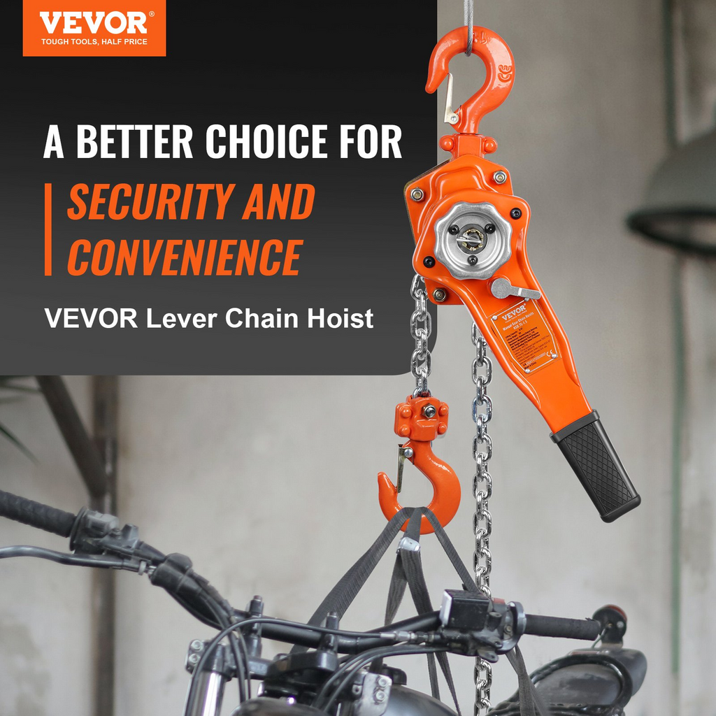 VEVOR Manual Lever Chain Hoist, 3/4 Ton 1650 lbs Capacity 5 FT Come Along, G80 Galvanized Carbon Steel with Weston Double-Pawl Brake, Auto Chain Leading & 360° Rotation Hook, for Garage Factory Dock