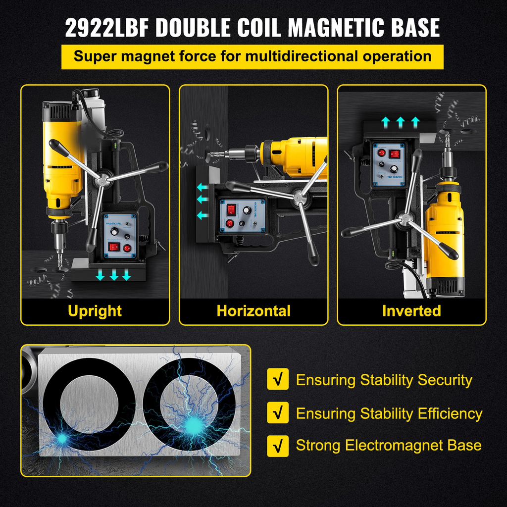 VEVOR Taladro magnético, de velocidad continua de 0-300 RPM, taladro de núcleo magnético de 2" de profundidad y 2" de diámetro, prensa de taladro de herramienta de perforación de 2922 lbf, prensa de taladro de 1680 vatios,