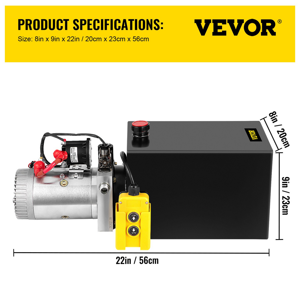 VEVOR bomba hidráulica de 12 voltios depósito de acero de simple efecto de 13 cuartos potencia de 3200 PSI con control alambrico