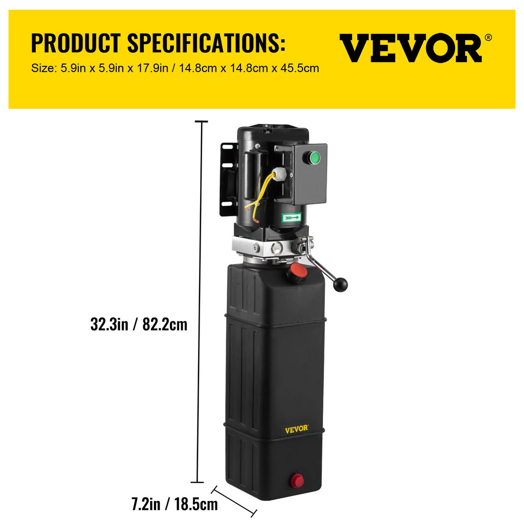 VEVOR Bomba Hidráulica  4 Galones Elevador Hidráulico  Monofásico  3420 RPM  208-230 Voltios  2 Caballos de Fuerza