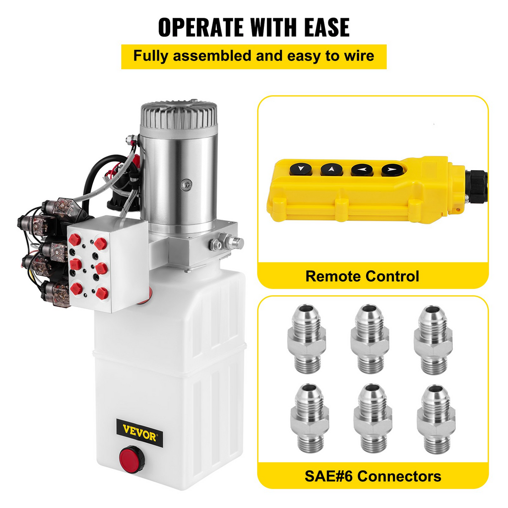 Bomba hidráulica de 6 vías, 12 V, kit de control de remolque de descarga de doble acción de 6 cuartos