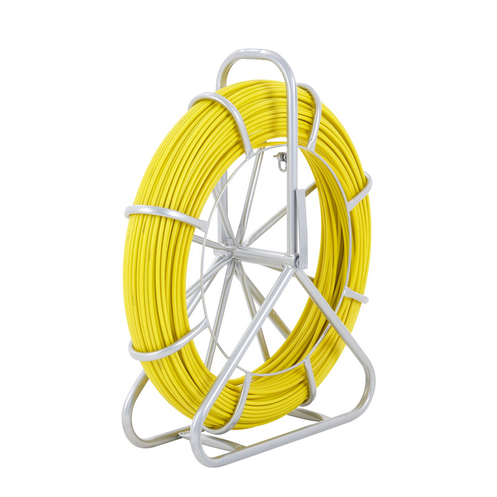 VEVOR Fish Tape Fiberglass, 492 ft, 5/16 in, Duct Rodder Fishtape Wire Puller, Cable Running Rod with Steel Reel Stand, 3 Pulling Heads, Fishing Tools for Walls and Electrical Conduit, Non-Conductive