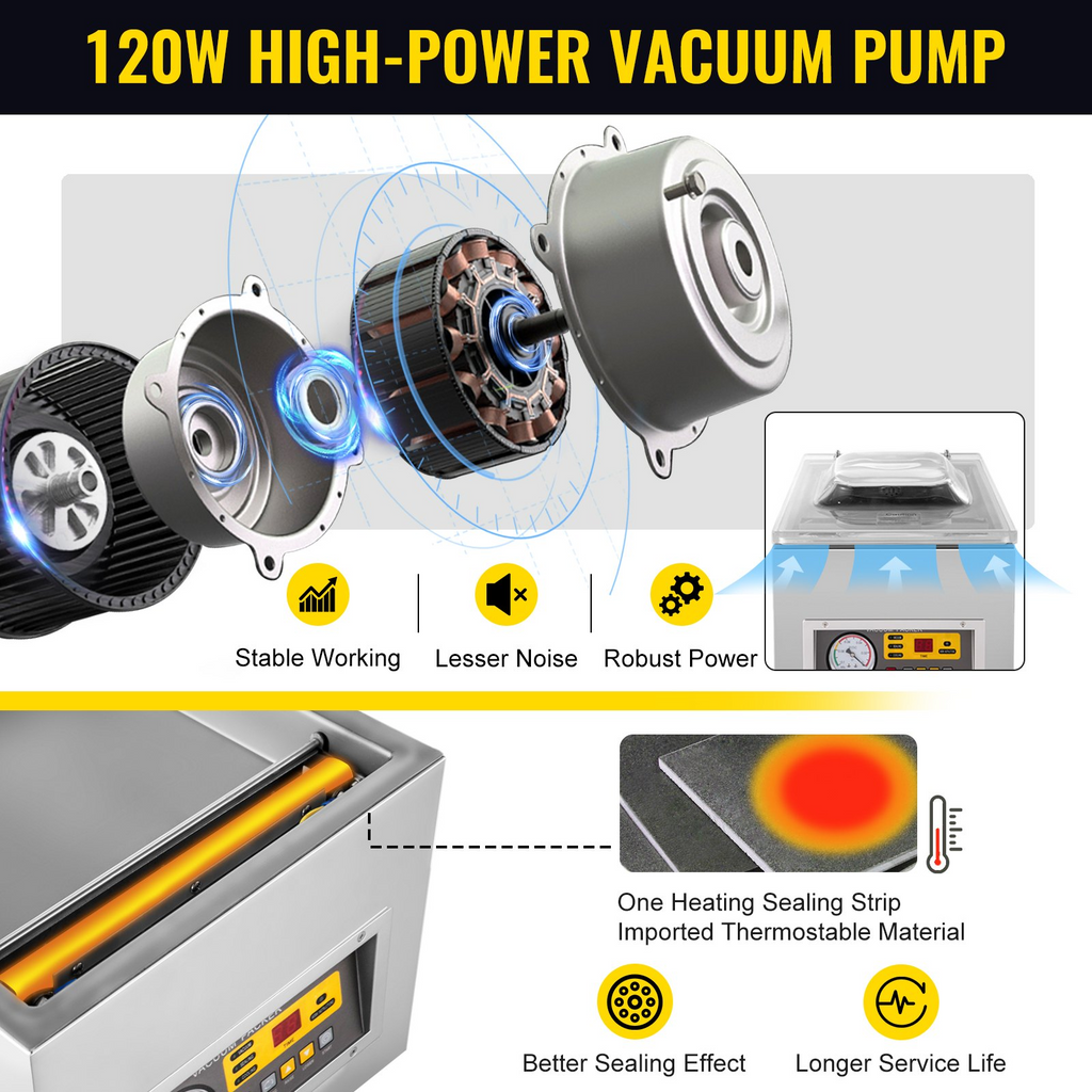 VEVOR Máquina selladora al vacío con cámara DZ 260S de 110 V