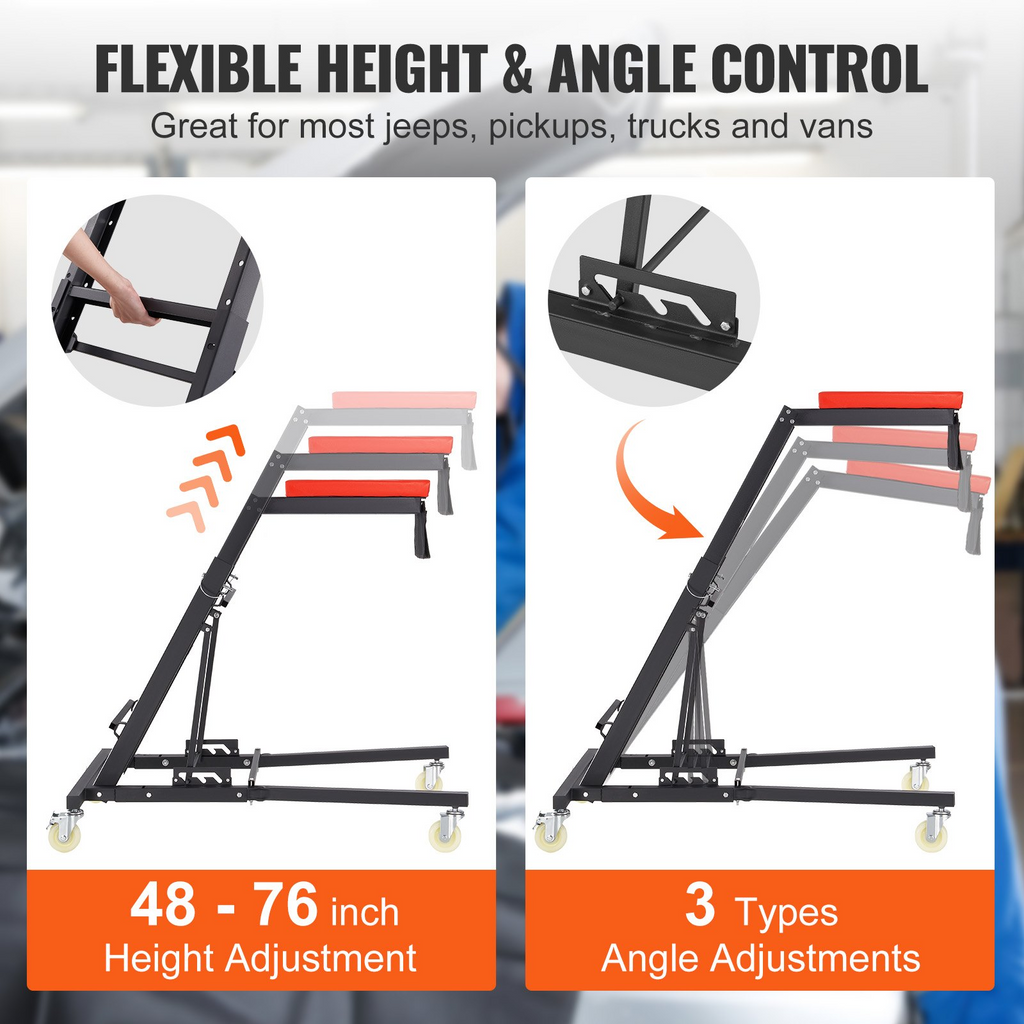 VEVOR escalera automotriz, con altura ajustable de 48" a 76" capacidad de 400 libras  para reparación y mantenimiento de automóviles