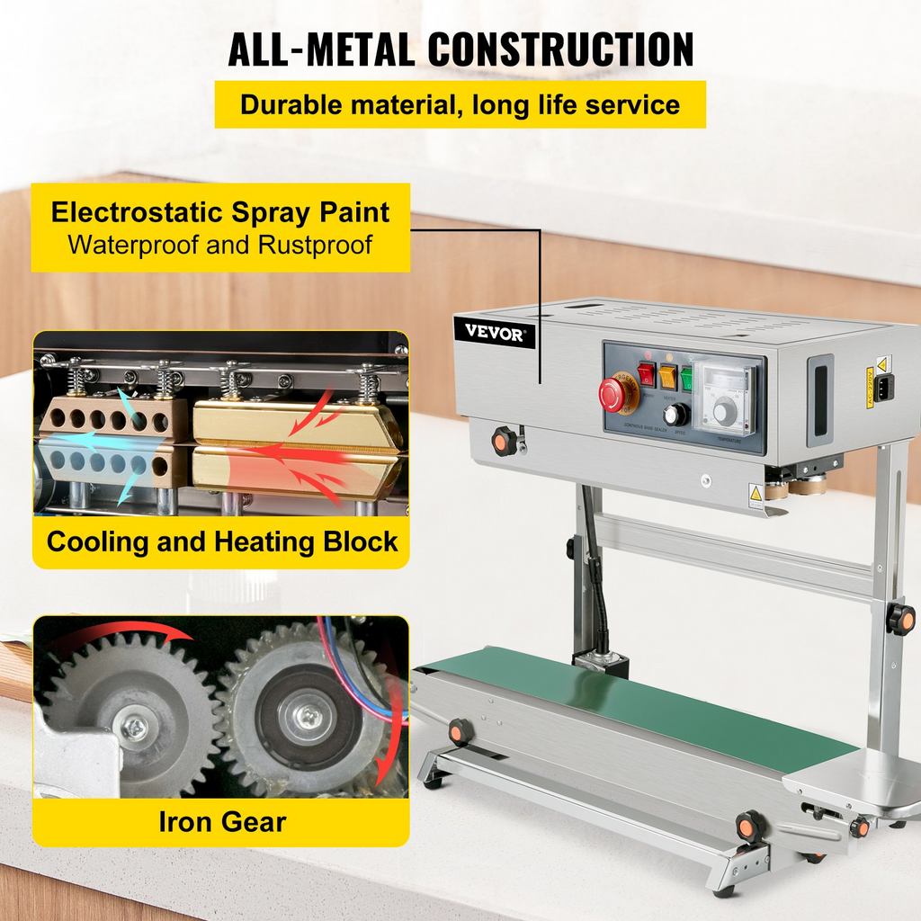 VEVOR FR-770 Sellador de Banda Continua, Sellador de Banda Automático con Control Digital de Temperatura, (Vertical)