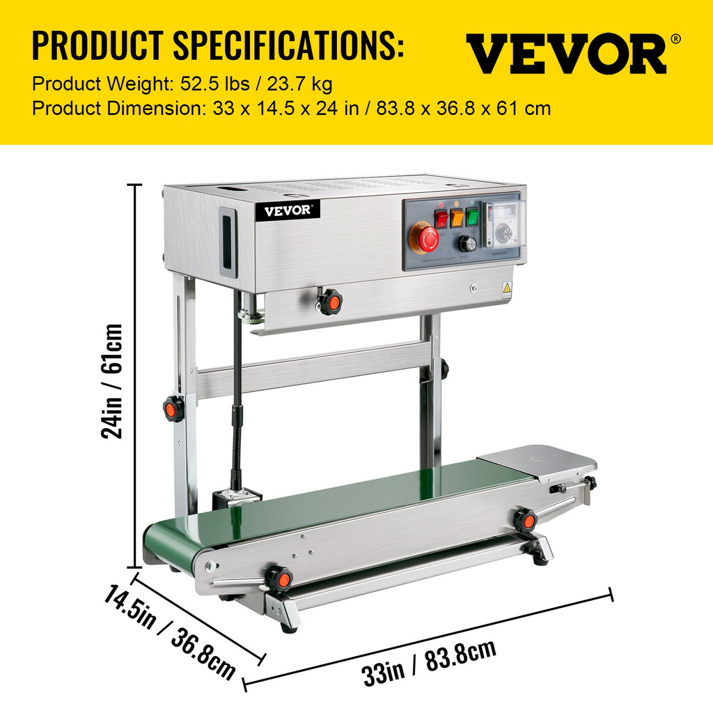 VEVOR FR-770 Sellador de Banda Continua, Sellador de Banda Automático con Control Digital de Temperatura, (Vertical)