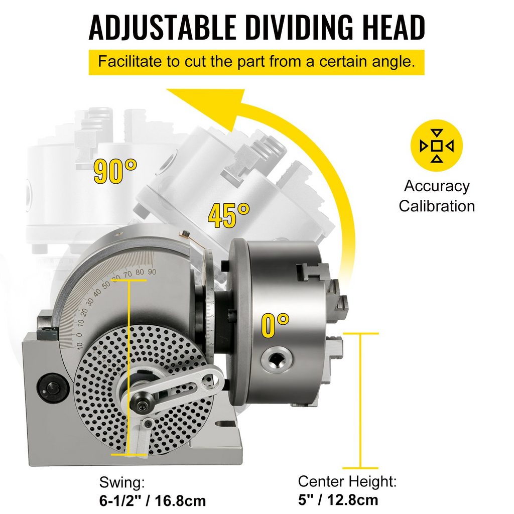 VEVOR Juego de cabezal divisorio BS-1 Juego de fresado semiuniversal con mandril de 3 mordazas de 6"