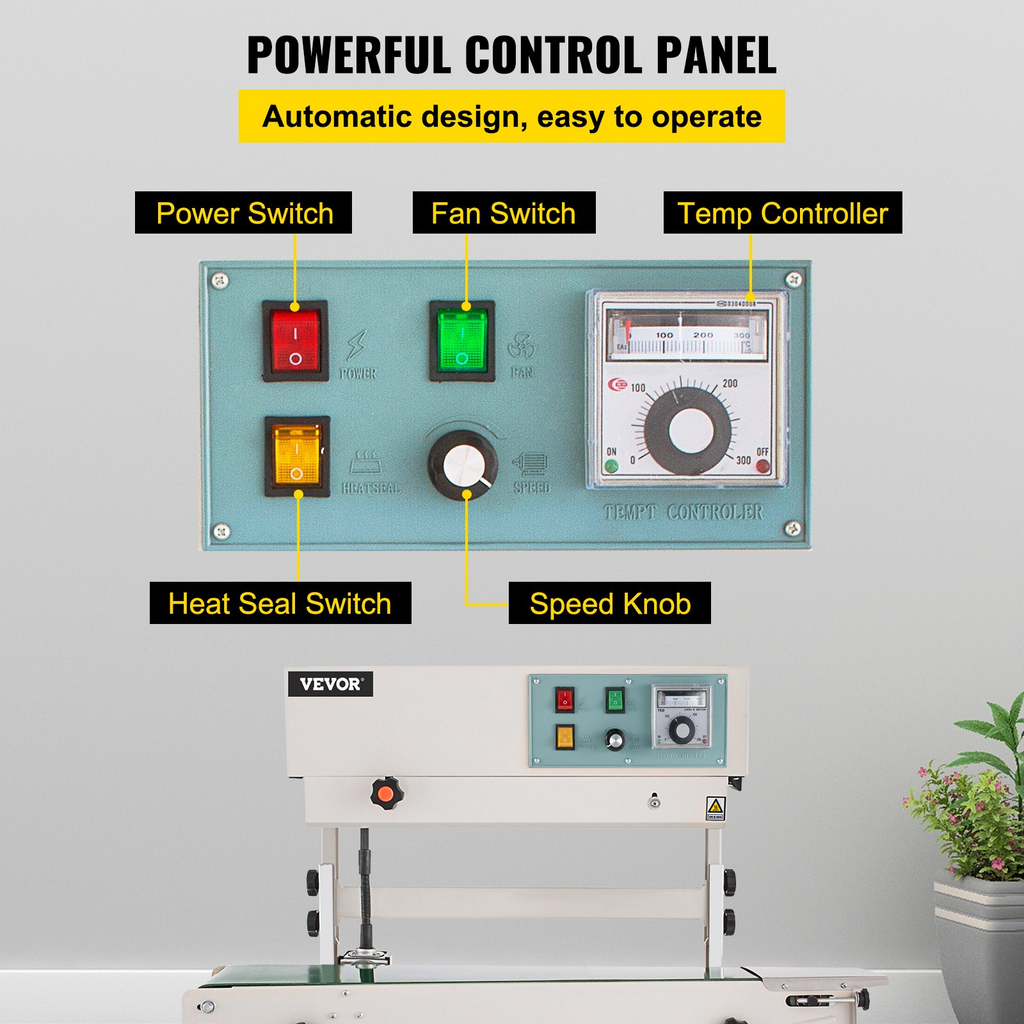 VEVOR Selladora de Banda Continua FR-900 Vertical con Control de Temperatura Digital, Selladora de Banda Vertical para Películas de Bolsas