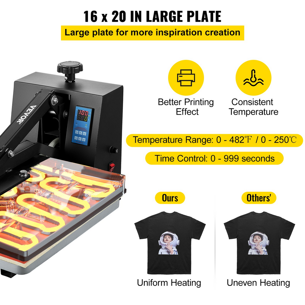 VEVOR Prensa de Calor 16x20, Máquina de Prensa de Calor de Potencia de 1700 W, Calentamiento Rápido, Máquina de Prensa de Calor de Alta Presión