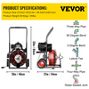 VEVOR Máquina limpiadora de drenaje de 100 pies x 3/8 pulgadas, alimentación automática, ajuste de tuberías de 1 "(25 mm) a 4" (100 mm) de 370 W