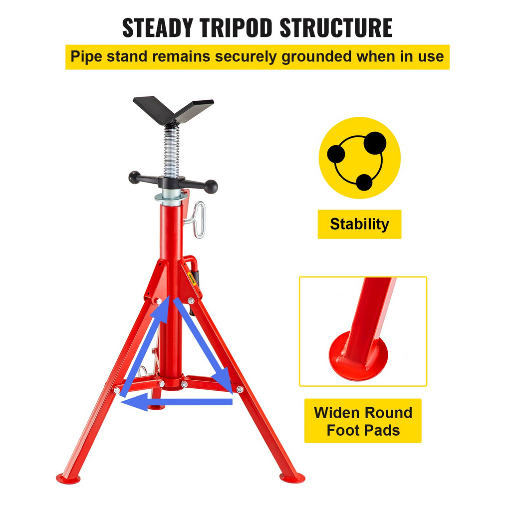 VEVOR Soporte para tubería con cabezal en V, altura ajustable de 28 a 52 pulgadas, de 2500 lb. Capacidad, para tubos de 1/2 a 12 pulgadas