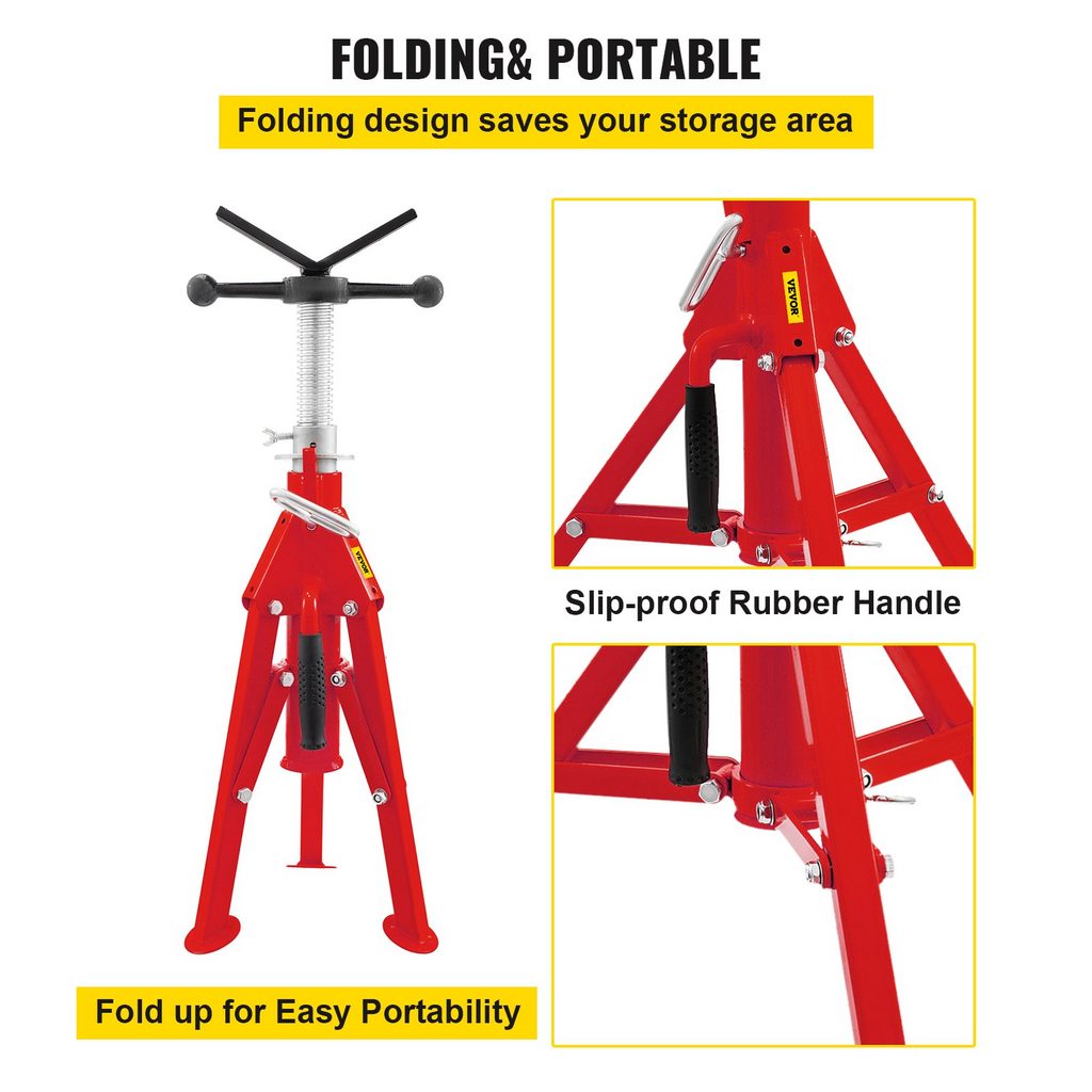 VEVOR Soporte para tubería con cabeza en V, capacidad de 1/8"-12", altura ajustable de 20"-37" capacidad de carga de 2500 lb