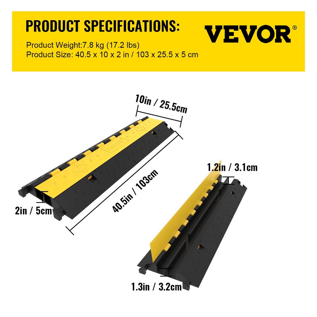 VEVOR Paquete de 5 protectores de cable de goma para rampa, 2 canales, resistente, capacidad de carga de 66,000 libras