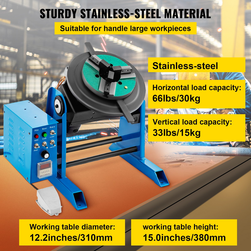 Posicionador de soldadura rotativo VEVOR, mesa giratoria de soldador de 30 kg  máquina de posicionamiento de soldador de 1-15 RPM con portabrocas de torno 110V