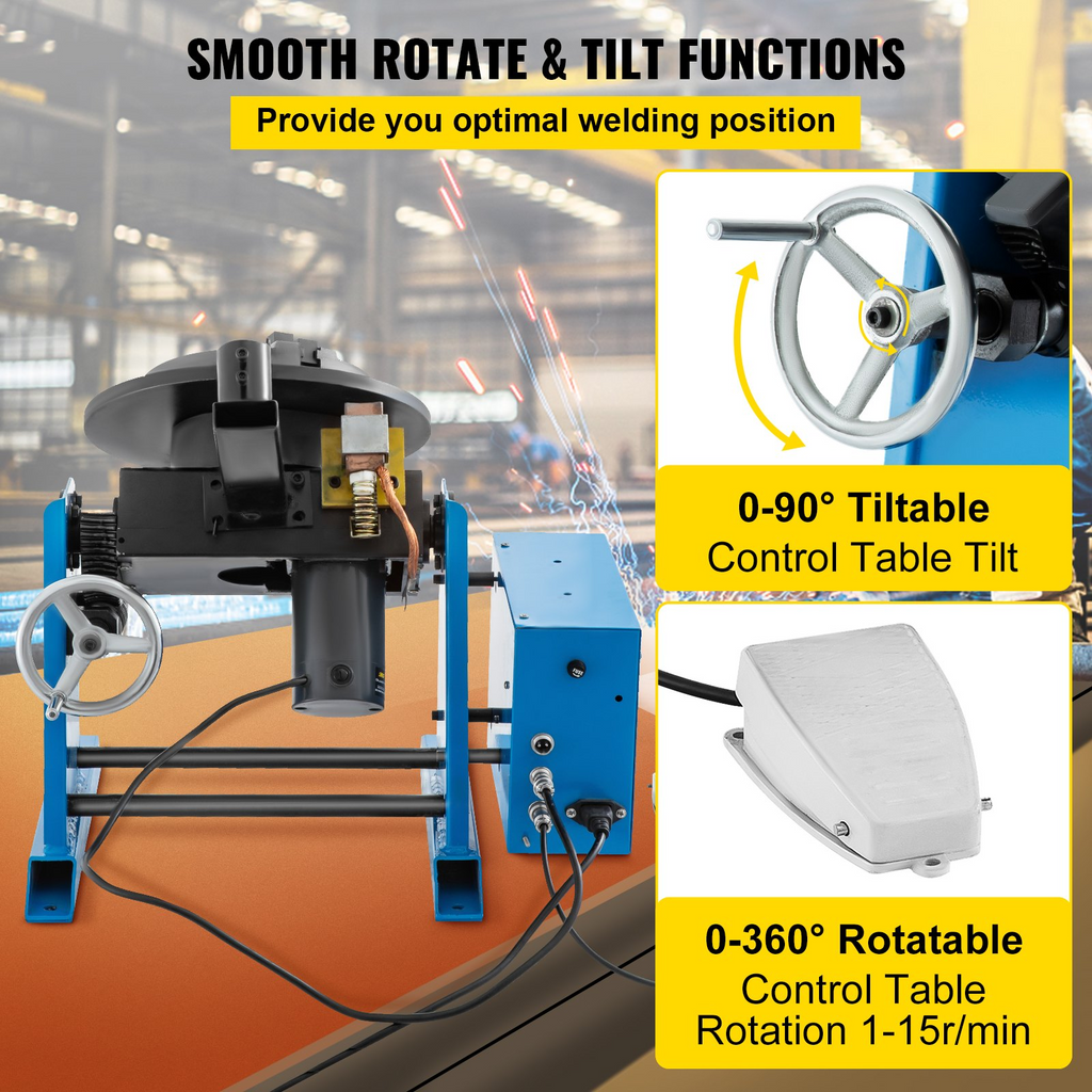 Posicionador de soldadura rotativo VEVOR, mesa giratoria de soldador de 30 kg  máquina de posicionamiento de soldador de 1-15 RPM con portabrocas de torno 110V