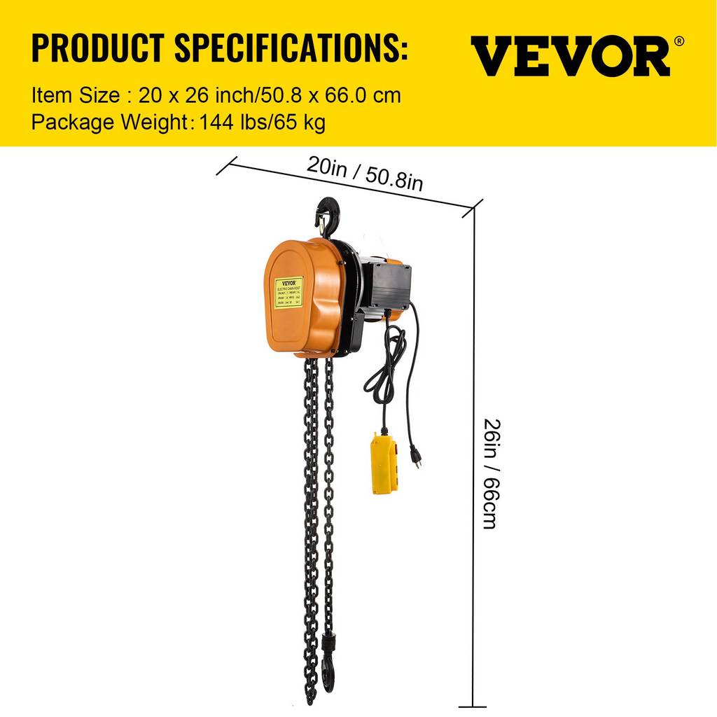 VEVOR Polipasto Cabrestante eléctrico 2200 lbs Control remoto Altura de elevación de 10 pies