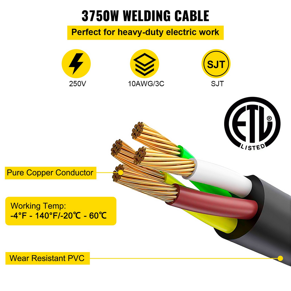 VEVOR Welder Extension Cord 30Amp 25ft 250V, Welding Power Cord with NEMA 6-50 Plug 10 Gauge 3 Prong for MIG,Lincoln,Plasma,Miller,TIG