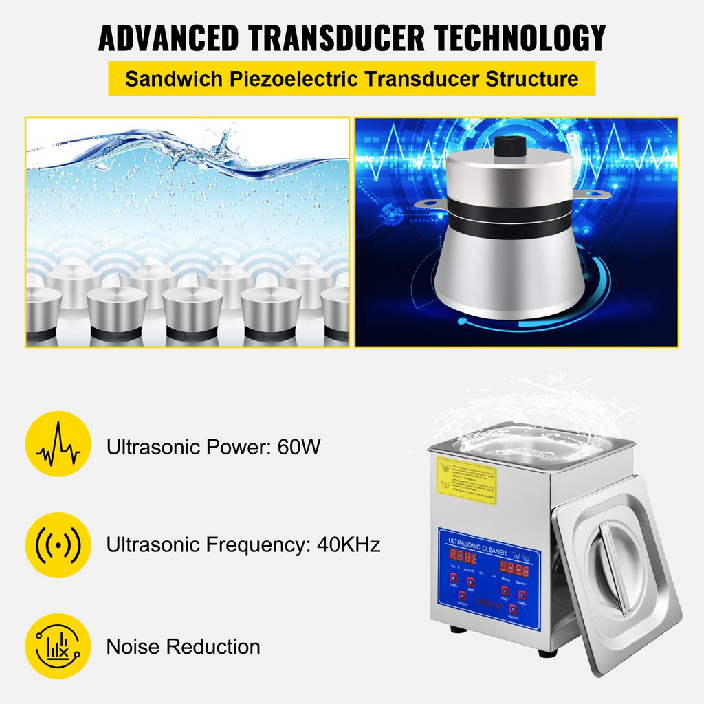 VEVOR Ultrasonic Cleaner 1.3L Professional Ultrasonic Cleaner with Digital Timer 40kHz Excellent Ultrasonic Cleaning Machine 110V for Jewelry Watch Ring Coin Diamond Eyeglasses Small Parts Cleaning