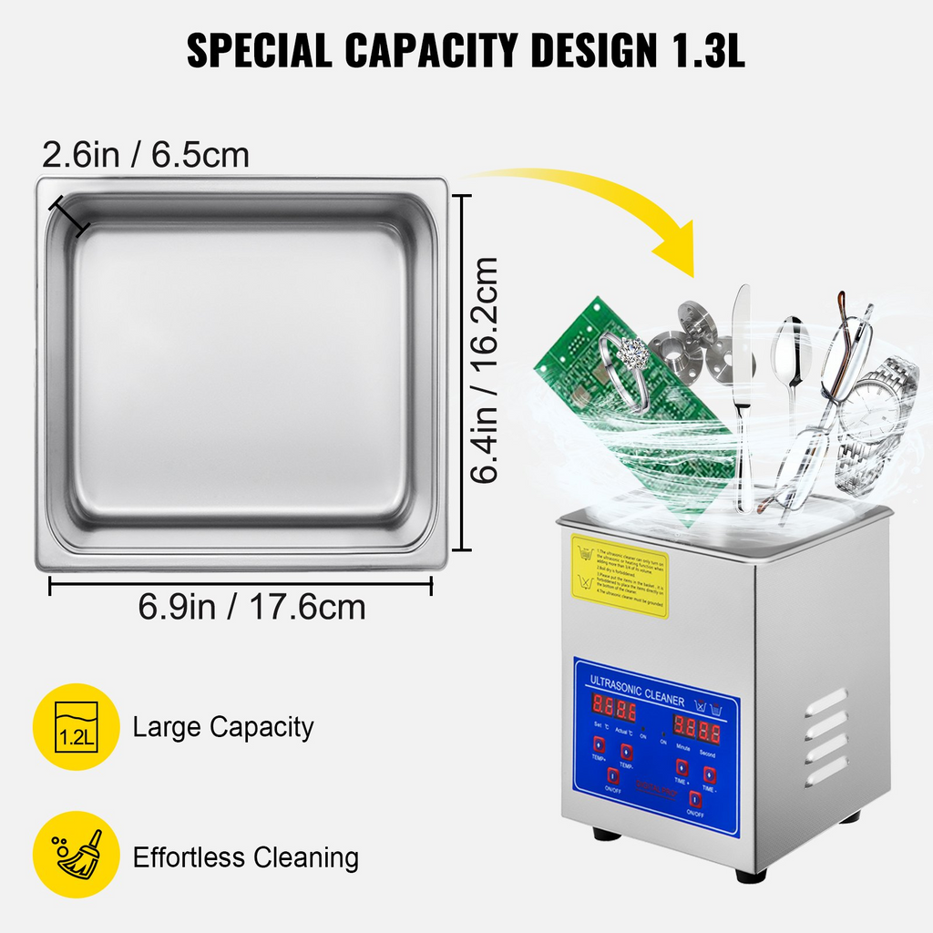 VEVOR Ultrasonic Cleaner 1.3L Professional Ultrasonic Cleaner with Digital Timer 40kHz Excellent Ultrasonic Cleaning Machine 110V for Jewelry Watch Ring Coin Diamond Eyeglasses Small Parts Cleaning