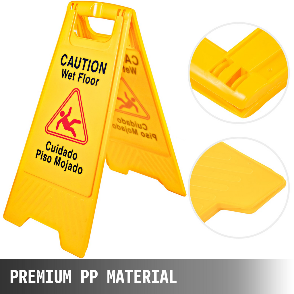 VEVOR 6 Pack Caution Wet Floor Signs 25" Double Sided Caution Sign Bilingual Wet Floor Sign Fold-Out Wet Floor Signs for Wet Floors