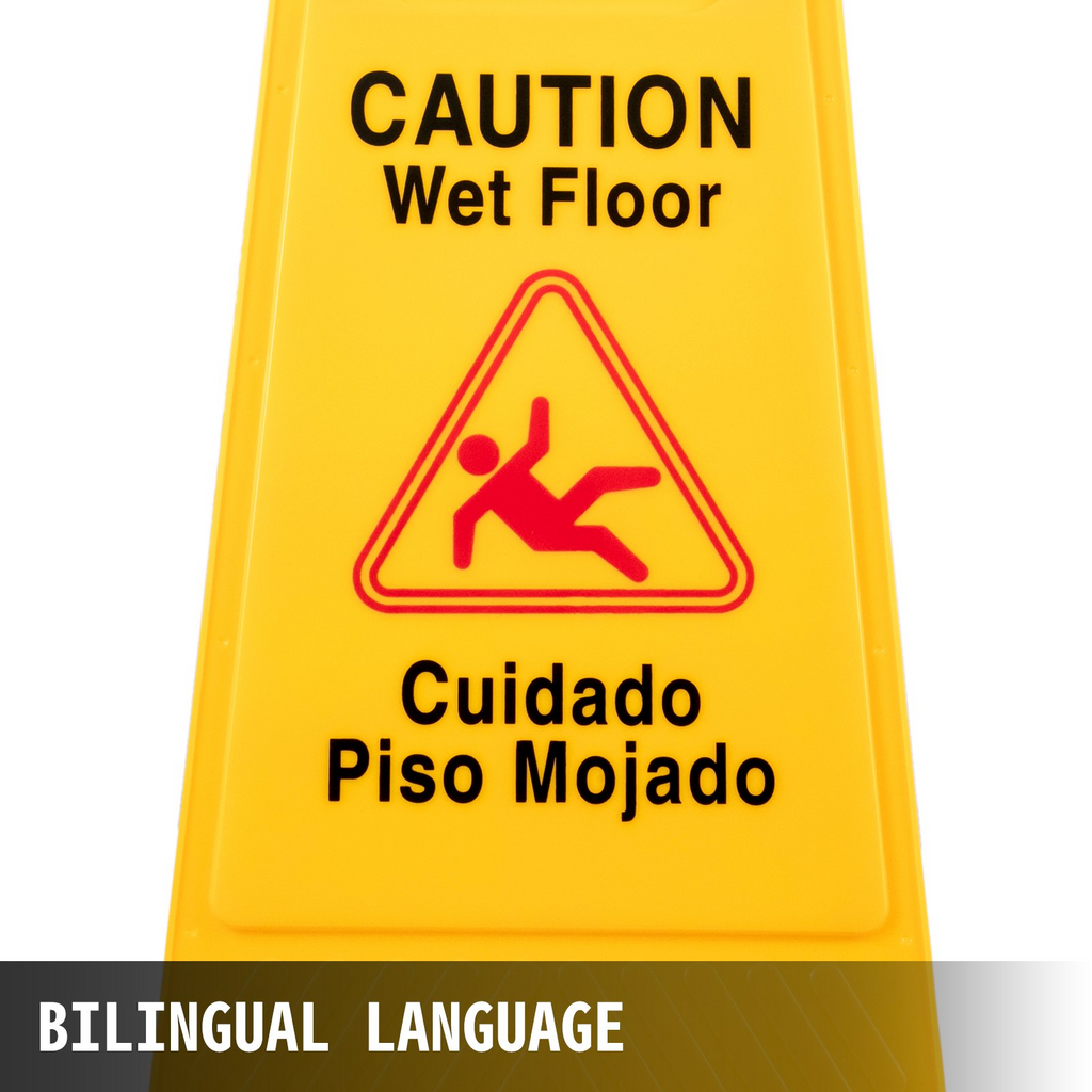 VEVOR 6 Pack Caution Wet Floor Signs 25" Double Sided Caution Sign Bilingual Wet Floor Sign Fold-Out Wet Floor Signs for Wet Floors