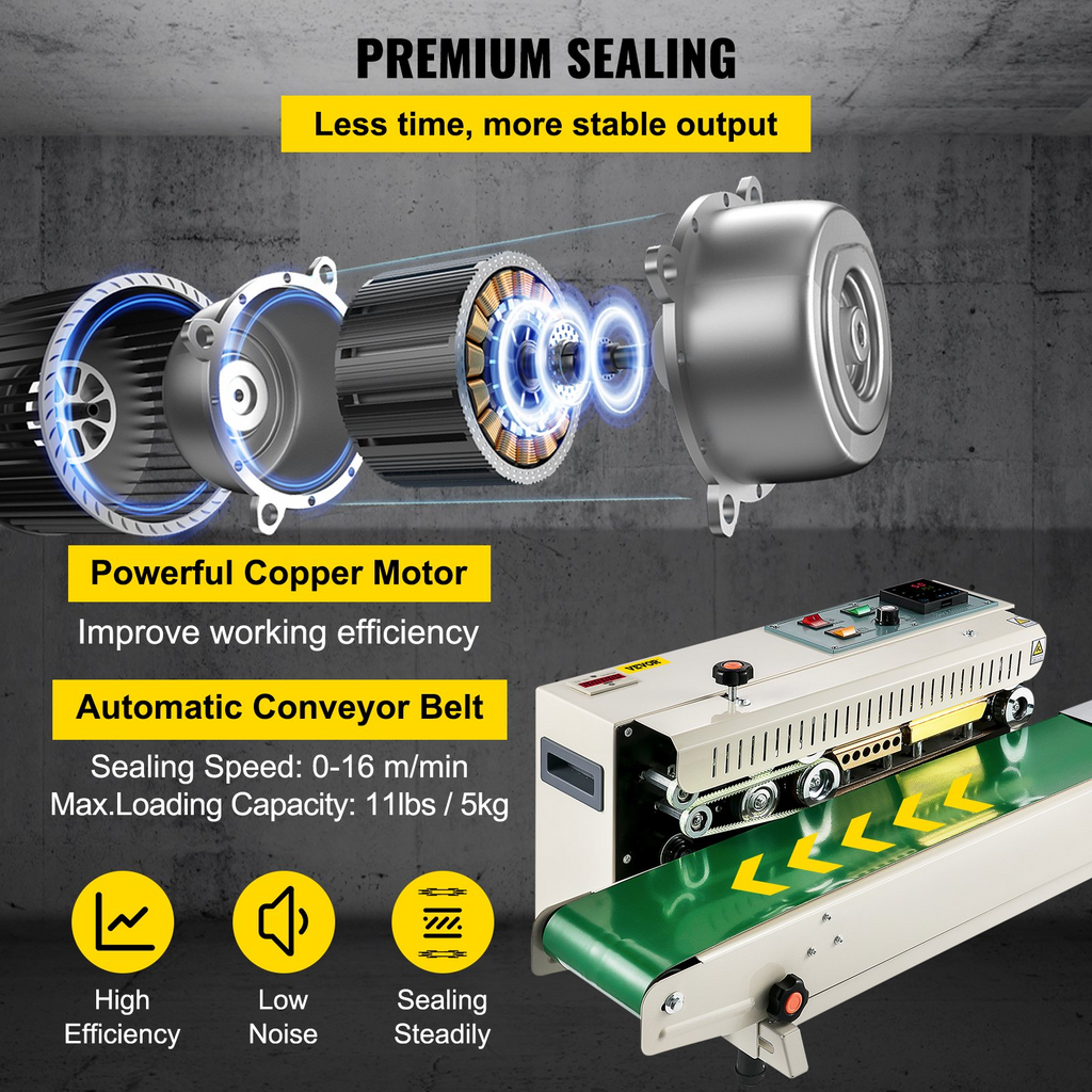 VEVOR Máquina selladora de banda de bolsas continua FR900K  con control de temperatura digital 0,02-0,08 mm