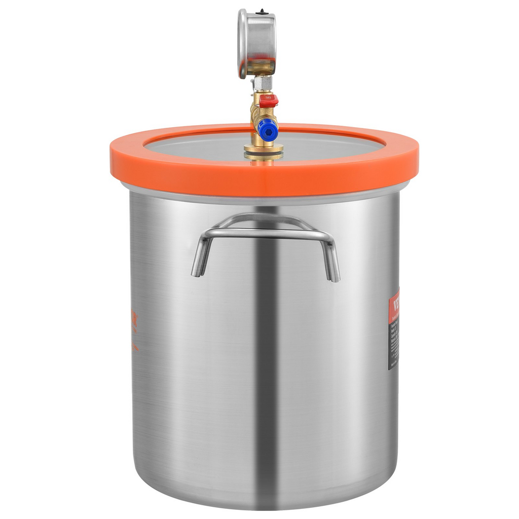 VEVOR 5 Gallon Vacuum Chamber, Upgraded Tempered Glass Lid Vacuum Degassing Chamber, 304 Stainless Steel Chamber, for Stabilizing Wood, Resin Degassing, Silicone Degassing and Plaster Degassing