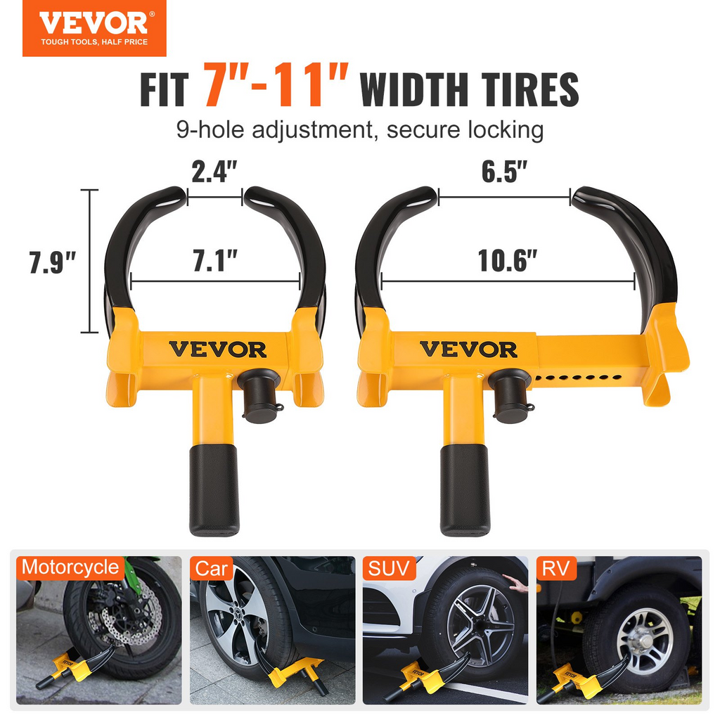 VEVOR Wheel Lock, 2 Packs Universal Wheel Clamp Lock, Adjustable Anti Theft Trailer Lock Wheel Clamp, Heavy-duty Steel Tire Lock for ATV SUV Car Golf Cart Boats Motorcycles, with 6 Keys