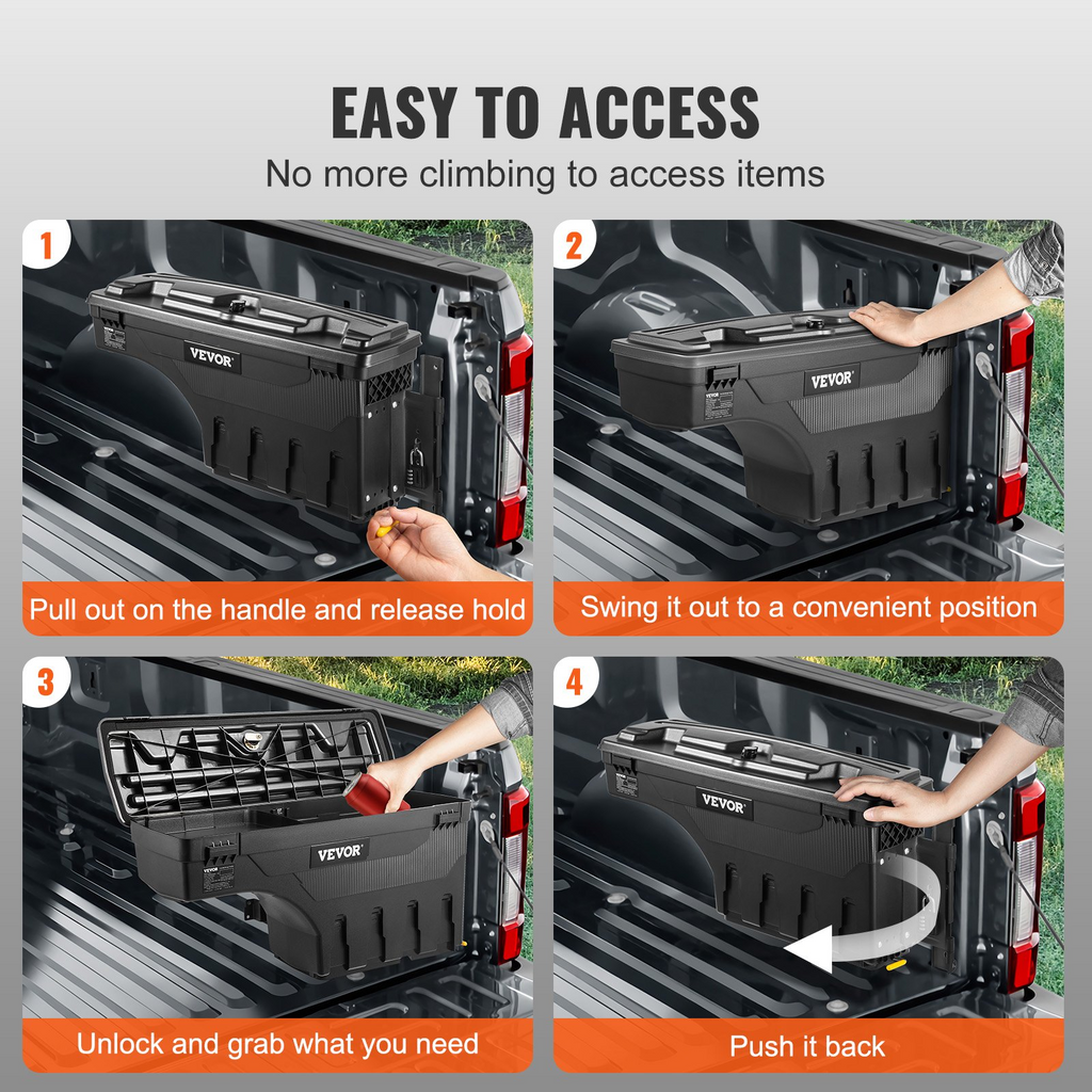 VEVOR Truck Bed Storage Box, Lockable Swing Case with Password Padlock, 6.6 Gal/25 L ABS Wheel Well Tool Box, Waterproof and Durable, Compatible with Ford Super Duty 2017-2021, Passenger Side