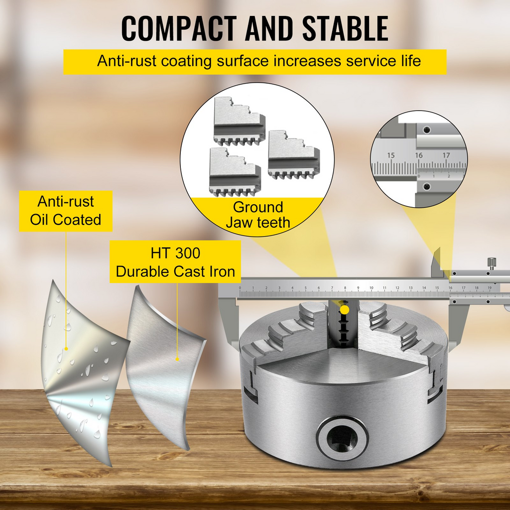 VEVOR K11-160 Portabrocas de torno de 6", autocentrante de 3 mordazas