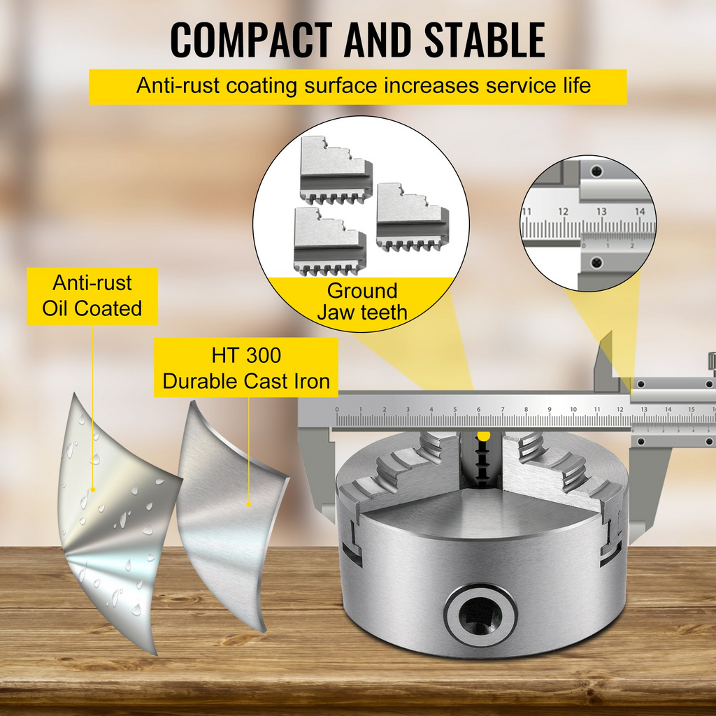VEVOR K11-125 Portabrocas de torno de 5" de metal autocentrante de 3 mordazas