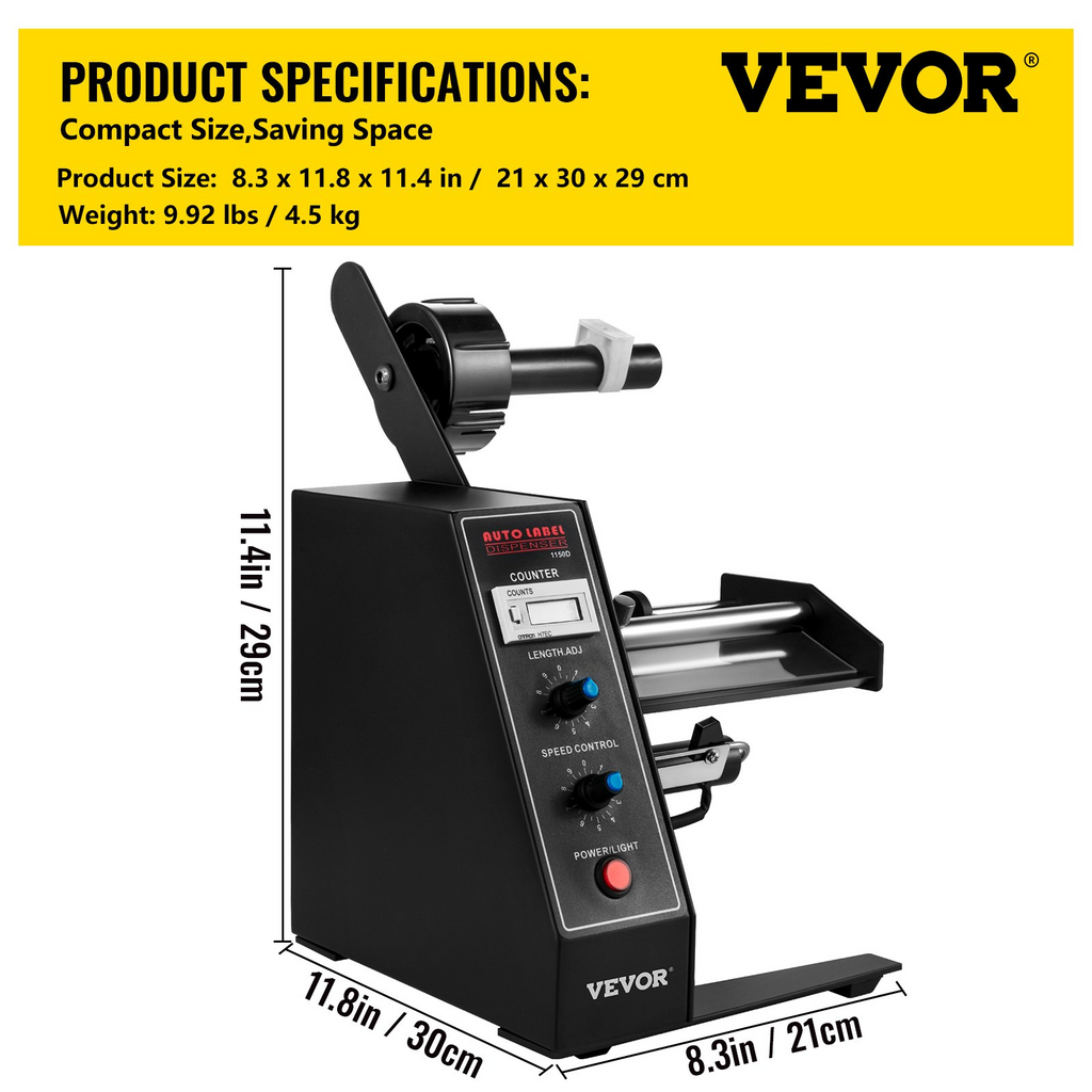 VEVOR Dispensador Automático de Etiquetas 110V, 12W AL-1150D para Varios Tamaños de Etiquetas