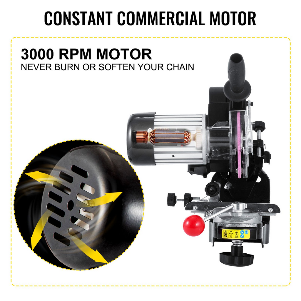 VEVOR Afilador de Motosierra 230W, Amoladora de Cadena Profesional Multiángulo Ajustable 3000RPM para Cadenas de 1/4" a 2/5"